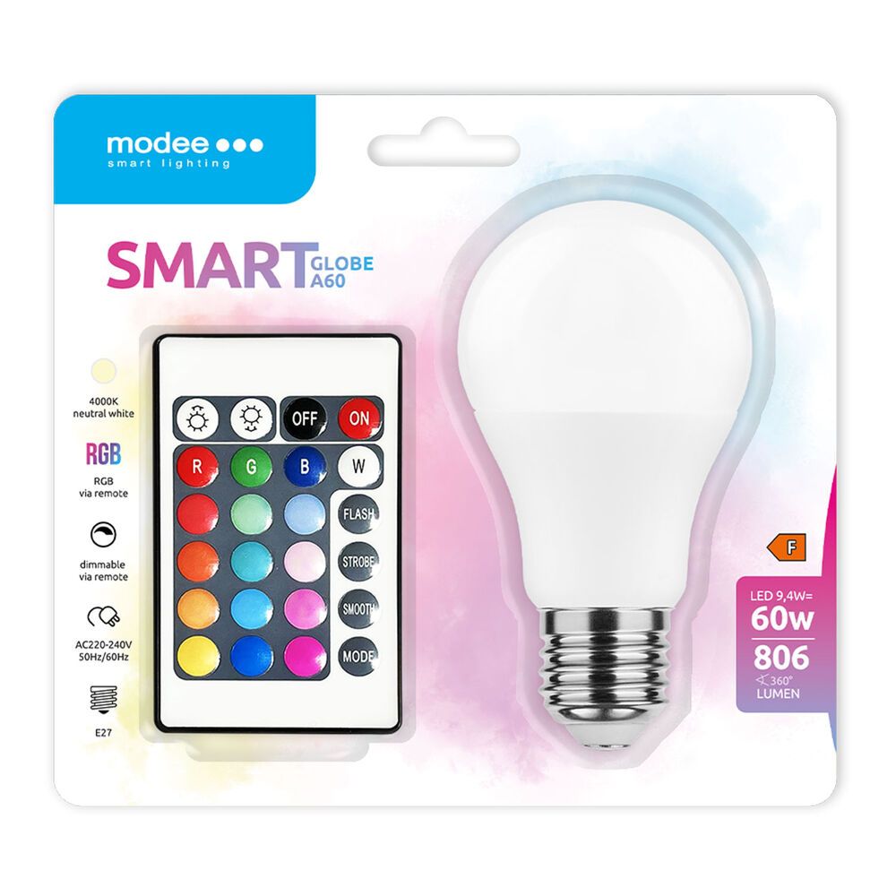 media-1679067424038 Modee LED Smart Σφαιρική Λάμπα με Τηλεχειρστήριο A60 9,4W RGB+W - Image 1